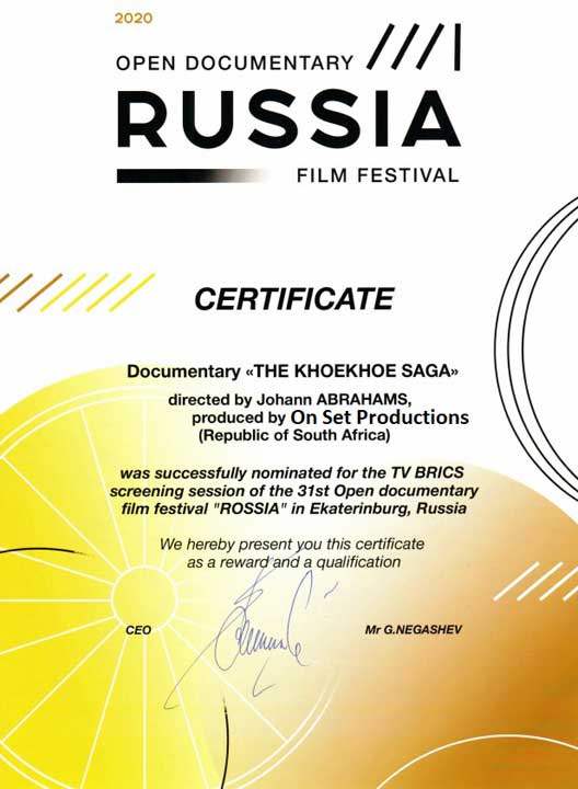 Khoekhoe Saga screening certificate, Ekaterinburg, Russia
